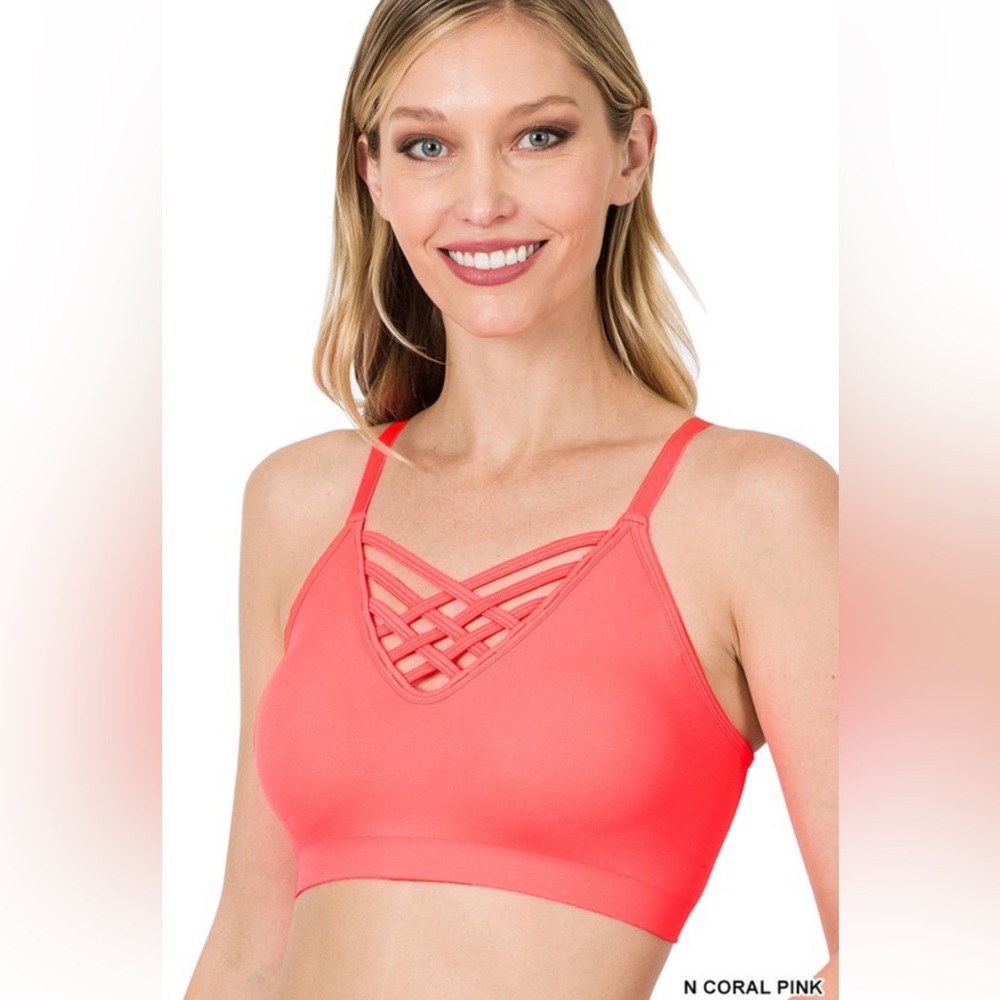 NWT! CORAL FRONT V-LATTICE ADJUSTABLE SEAMLESS BRALETTE W/ REMOVABLE BRA PADS